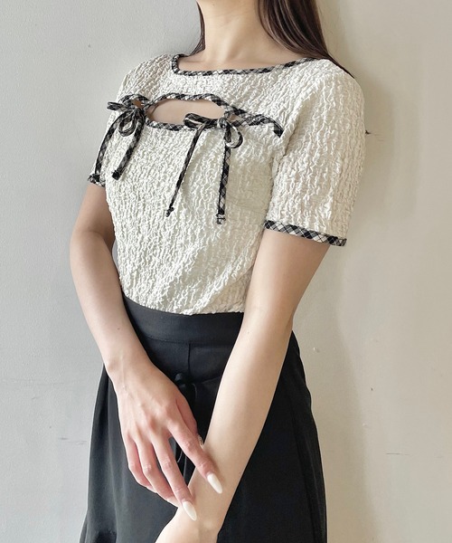 NOMAE（ノーマエ）の「パイピングリボントップス（Tシャツ/カットソー・レディース・アイボリー/ブラック/ブラック系その他/グレー系その他/ベージュ系その他/ブラック系その他2・FREE）」の10枚目の写真