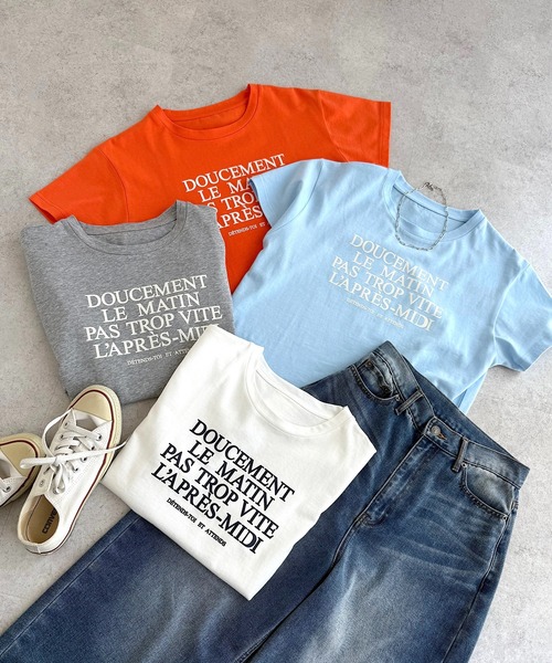 andme（アンドミー）の「フレンチロゴプリント半袖Tシャツ（Tシャツ/カットソー・レディース・オレンジ/サックスブルー/オフホワイト/グレー・M）」の5枚目の写真