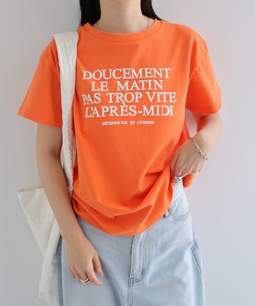 andme（アンドミー）の「フレンチロゴプリント半袖Tシャツ（Tシャツ/カットソー・レディース・オレンジ/サックスブルー/オフホワイト/グレー・M）」の7枚目の写真