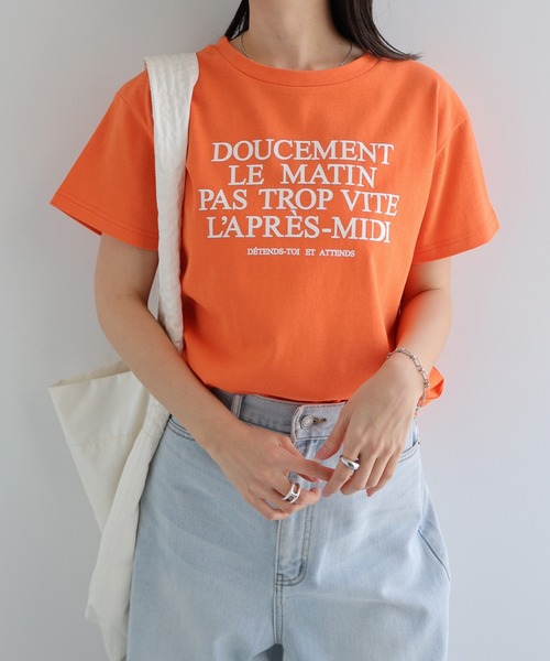 andme（アンドミー）の「フレンチロゴプリント半袖Tシャツ（Tシャツ/カットソー・レディース・オレンジ/サックスブルー/オフホワイト/グレー・M）」の9枚目の写真