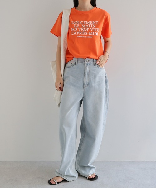 andme（アンドミー）の「フレンチロゴプリント半袖Tシャツ（Tシャツ/カットソー・レディース・オレンジ/サックスブルー/オフホワイト/グレー・M）」の8枚目の写真