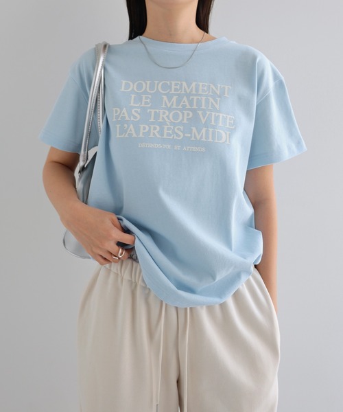 andme（アンドミー）の「フレンチロゴプリント半袖Tシャツ（Tシャツ/カットソー・レディース・オレンジ/サックスブルー/オフホワイト/グレー・M）」の20枚目の写真