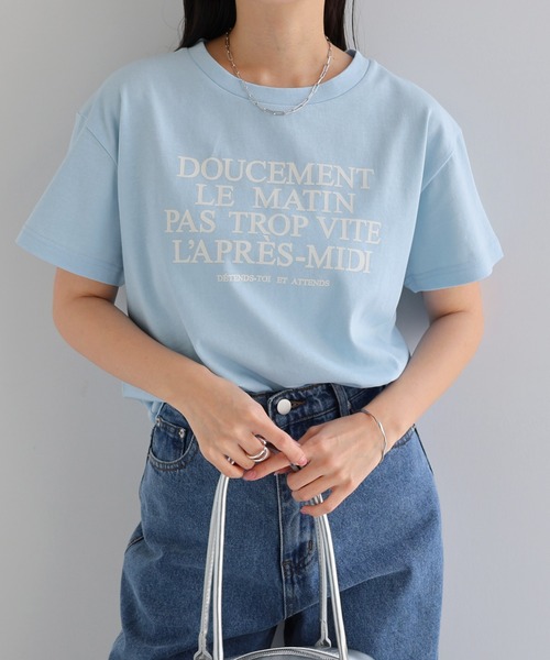 andme（アンドミー）の「フレンチロゴプリント半袖Tシャツ（Tシャツ/カットソー・レディース・オレンジ/サックスブルー/オフホワイト/グレー・M）」の14枚目の写真