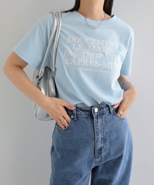 andme（アンドミー）の「フレンチロゴプリント半袖Tシャツ（Tシャツ/カットソー・レディース・オレンジ/サックスブルー/オフホワイト/グレー・M）」の16枚目の写真