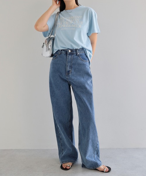 andme（アンドミー）の「フレンチロゴプリント半袖Tシャツ（Tシャツ/カットソー・レディース・オレンジ/サックスブルー/オフホワイト/グレー・M）」の18枚目の写真