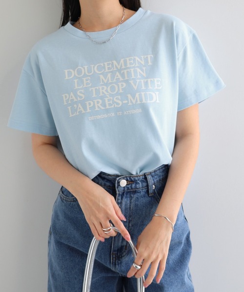 andme（アンドミー）の「フレンチロゴプリント半袖Tシャツ（Tシャツ/カットソー・レディース・オレンジ/サックスブルー/オフホワイト/グレー・M）」の12枚目の写真