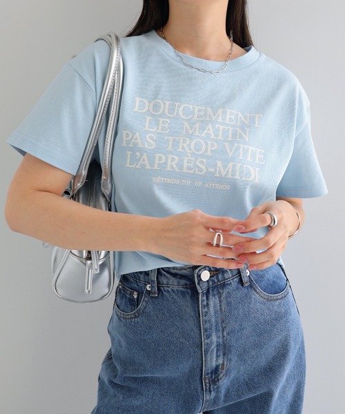 andme（アンドミー）の「フレンチロゴプリント半袖Tシャツ（Tシャツ/カットソー・レディース・オレンジ/サックスブルー/オフホワイト/グレー・M）」の13枚目の写真