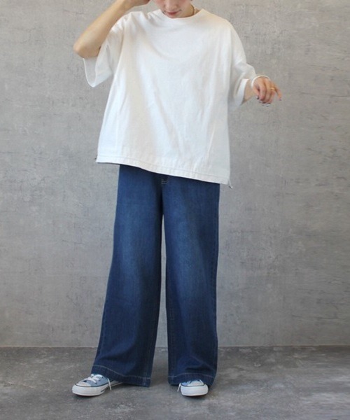 PREFERIR(プレフェリール)の「ハイウエスト麻混デニムワイドパンツ(デニムパンツ・レディース・ダークネイビー/ブルー/ネイビー・LARGE/MEDIUM/SMALL/X-LARGE)」の8枚目の写真