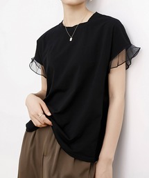 Cinderella（シンデレラ）の「Tシャツ シャツ レディース 夏 春 半袖 カットソー トップス 綿100% 綿 コットン チュール 大きいサイズ 大きめ ゆったり カジュアル 無地 シンプル ミドル丈 涼しい 黒 白 20代 30代 40代（Tシャツ/カットソー）」