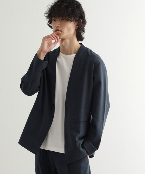 tk.TAKEO KIKUCHI（ティーケータケオキクチ）の「【WEB限定 マシンウォッシャブル】機能性エアリードライノーカラーセットアップ/ノーカラージャケット&テーパードスラックス（セットアップ・メンズ・ネイビー/ブラック/チャコールグレー・01/02/03/04）」の4枚目の写真