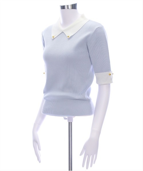 clear（クリア）の「配色襟五分袖ニットトップス[オフィスカジュアル 大人 フェミニン ニット]≪SS新作≫（ニット/セーター・レディース・オフホワイト/ブラック/グレー系その他・F）」の9枚目の写真