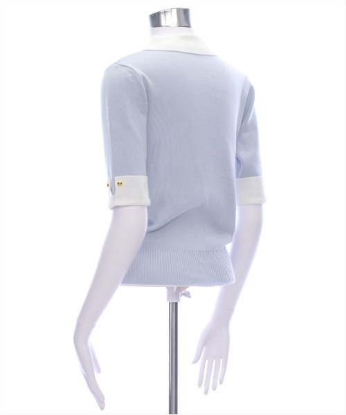 clear（クリア）の「配色襟五分袖ニットトップス[オフィスカジュアル 大人 フェミニン ニット]≪SS新作≫（ニット/セーター・レディース・オフホワイト/ブラック/グレー系その他・F）」の11枚目の写真