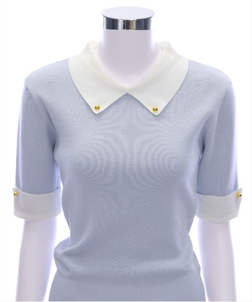 clear（クリア）の「配色襟五分袖ニットトップス[オフィスカジュアル 大人 フェミニン ニット]≪SS新作≫（ニット/セーター・レディース・オフホワイト/ブラック/グレー系その他・F）」の13枚目の写真