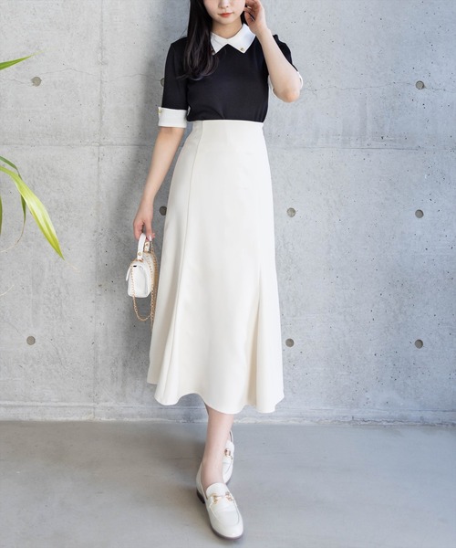 clear（クリア）の「配色襟五分袖ニットトップス[オフィスカジュアル 大人 フェミニン ニット]≪SS新作≫（ニット/セーター・レディース・オフホワイト/ブラック/グレー系その他・F）」の5枚目の写真