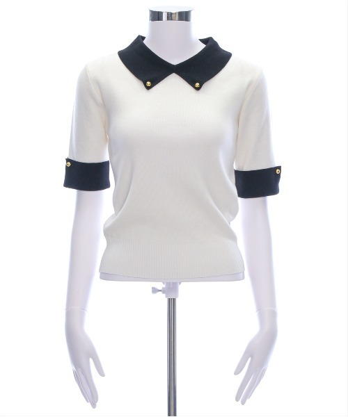 clear（クリア）の「配色襟五分袖ニットトップス[オフィスカジュアル 大人 フェミニン ニット]≪SS新作≫（ニット/セーター・レディース・オフホワイト/ブラック/グレー系その他・F）」の17枚目の写真