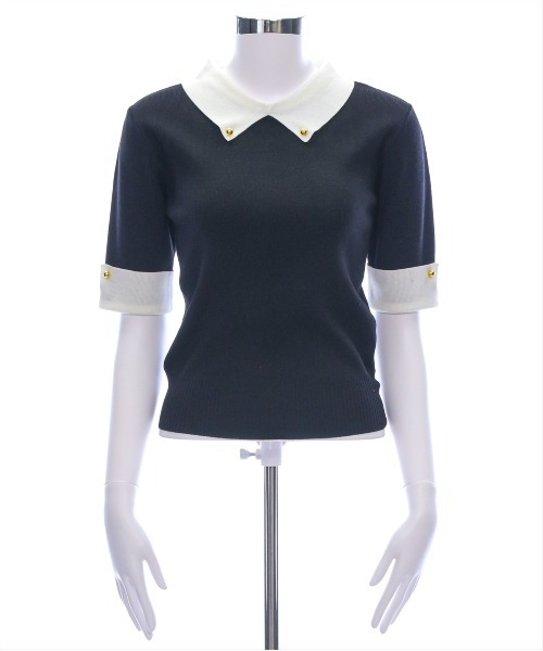 clear（クリア）の「配色襟五分袖ニットトップス[オフィスカジュアル 大人 フェミニン ニット]≪SS新作≫（ニット/セーター・レディース・オフホワイト/ブラック/グレー系その他・F）」の18枚目の写真