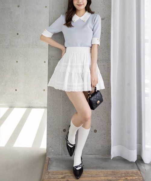 clear（クリア）の「配色襟五分袖ニットトップス[オフィスカジュアル 大人 フェミニン ニット]≪SS新作≫（ニット/セーター・レディース・オフホワイト/ブラック/グレー系その他・F）」の7枚目の写真