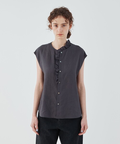 リネンポプリン カットオフフリルブラウス（シャツ/ブラウス