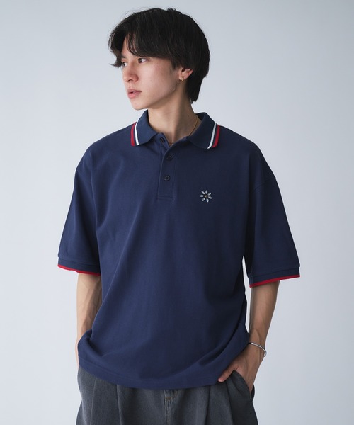 Adoon plain(アドーンプレーン)の「Moss Stitch Studs Polo Shirt / 鹿の子スタッズポロシャツ(Tシャツ/カットソー・メンズ・ブラック/ネイビー/アイボリー・MEDIUM/LARGE)」の2枚目の写真