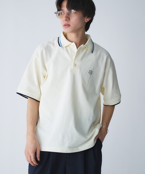 Adoon plain(アドーンプレーン)の「Moss Stitch Studs Polo Shirt / 鹿の子スタッズポロシャツ(Tシャツ/カットソー・メンズ・ブラック/ネイビー/アイボリー・MEDIUM/LARGE)」の1枚目の写真