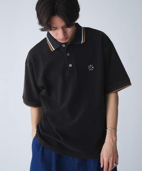 Adoon plain(アドーンプレーン)の「Moss Stitch Studs Polo Shirt / 鹿の子スタッズポロシャツ(Tシャツ/カットソー・メンズ・ブラック/ネイビー/アイボリー・MEDIUM/LARGE)」の3枚目の写真