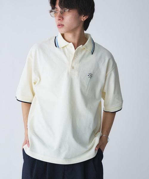 Adoon plain(アドーンプレーン)の「Moss Stitch Studs Polo Shirt / 鹿の子スタッズポロシャツ(Tシャツ/カットソー・メンズ・ブラック/ネイビー/アイボリー・MEDIUM/LARGE)」の14枚目の写真
