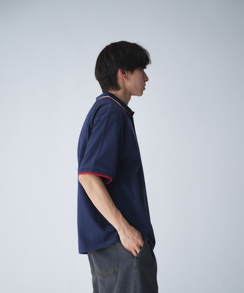 Adoon plain(アドーンプレーン)の「Moss Stitch Studs Polo Shirt / 鹿の子スタッズポロシャツ(Tシャツ/カットソー・メンズ・ブラック/ネイビー/アイボリー・MEDIUM/LARGE)」の7枚目の写真