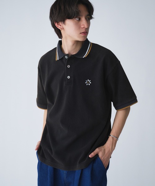 Adoon plain(アドーンプレーン)の「Moss Stitch Studs Polo Shirt / 鹿の子スタッズポロシャツ(Tシャツ/カットソー・メンズ・ブラック/ネイビー/アイボリー・MEDIUM/LARGE)」の5枚目の写真