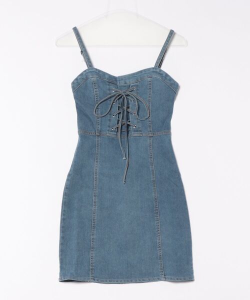 ★SHOOP★デニム レース キャミソールシャーリングミニワンピース★シュープ★ ☆SHOOP☆デニム レース キャミソールシャーリングミニ
