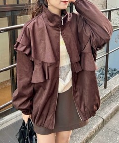 Kastane フリルナイロンブルゾン ブラック Kastane ブルゾン アウター 「ダブルジップ」フリルナイロン