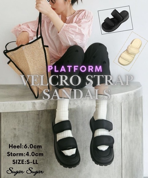 Sugar Sugar（シュガーシュガー）の「厚底スポーツサンダル 【SUGARSUGAR シュガーシュガー】（サンダル・レディース・アイボリー/ブラック・LL/S/M/L）」の3枚目の写真