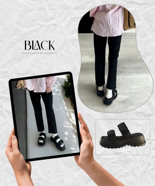 Sugar Sugar（シュガーシュガー）の「厚底スポーツサンダル 【SUGARSUGAR シュガーシュガー】（サンダル・レディース・アイボリー/ブラック・LL/S/M/L）」の9枚目の写真