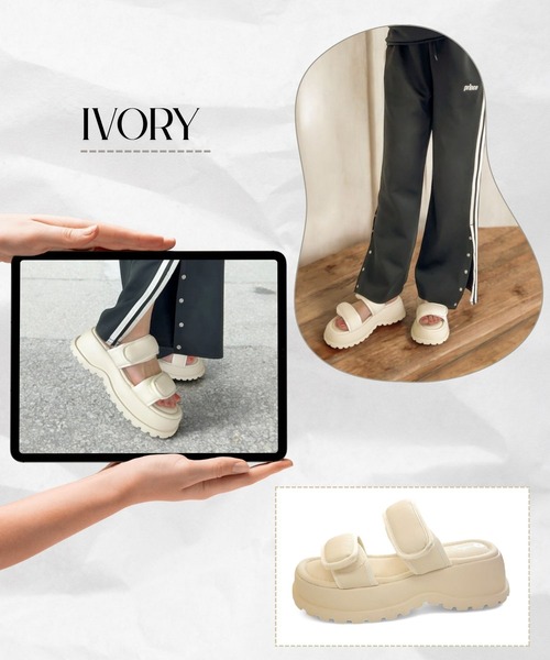 Sugar Sugar（シュガーシュガー）の「厚底スポーツサンダル 【SUGARSUGAR シュガーシュガー】（サンダル・レディース・アイボリー/ブラック・LL/S/M/L）」の13枚目の写真