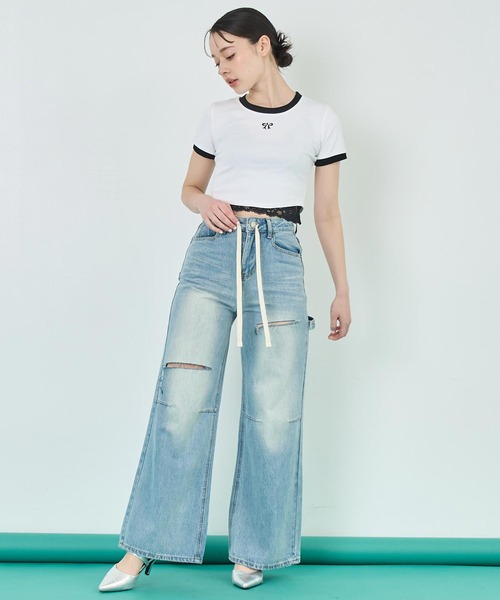 ANAP(アナップ)の「カット デザイン ワイド デニム パンツ(デニムパンツ・レディース・ライトグレー/ブルー・FREE/S/M)」の6枚目の写真
