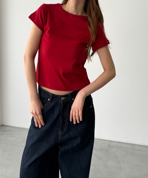 CANAL JEAN（キャナルジーン）の「HARING　コンパクトTシャツ（Tシャツ/カットソー・レディース・ネイビー/ホワイト/レッド/ブルーグレー・ONE SIZE）」の4枚目の写真