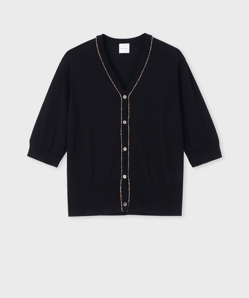 Paul Smith（ポールスミス）の「ウィメンズ パイピングストライプ カーディガン / 255200 KN168（カーディガン/ボレロ・レディース・オフホワイト/ブラック/グリーン・MEDIUM）」の3枚目の写真