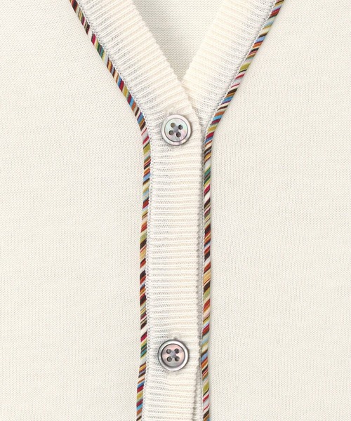 Paul Smith（ポールスミス）の「ウィメンズ パイピングストライプ カーディガン / 255200 KN168（カーディガン/ボレロ・レディース・オフホワイト/ブラック/グリーン・MEDIUM）」の4枚目の写真