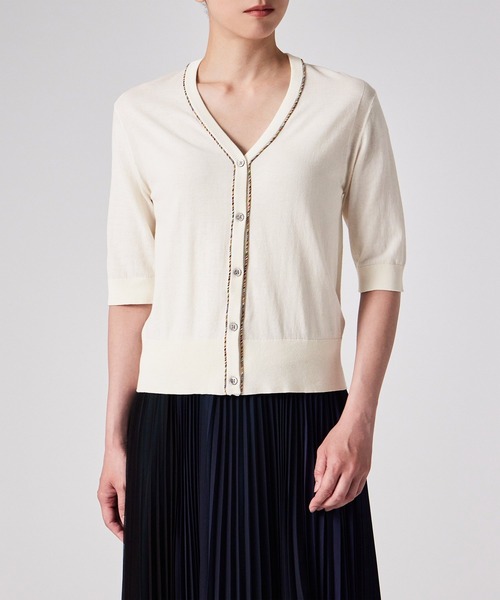 Paul Smith（ポールスミス）の「ウィメンズ パイピングストライプ カーディガン / 255200 KN168（カーディガン/ボレロ・レディース・オフホワイト/ブラック/グリーン・MEDIUM）」の14枚目の写真