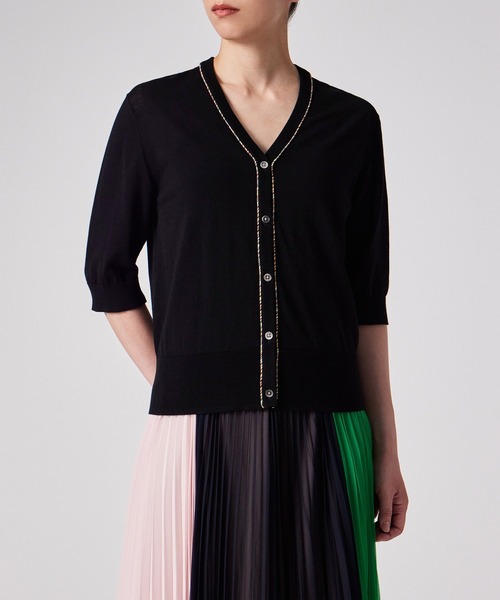 Paul Smith（ポールスミス）の「ウィメンズ パイピングストライプ カーディガン / 255200 KN168（カーディガン/ボレロ・レディース・オフホワイト/ブラック/グリーン・MEDIUM）」の17枚目の写真