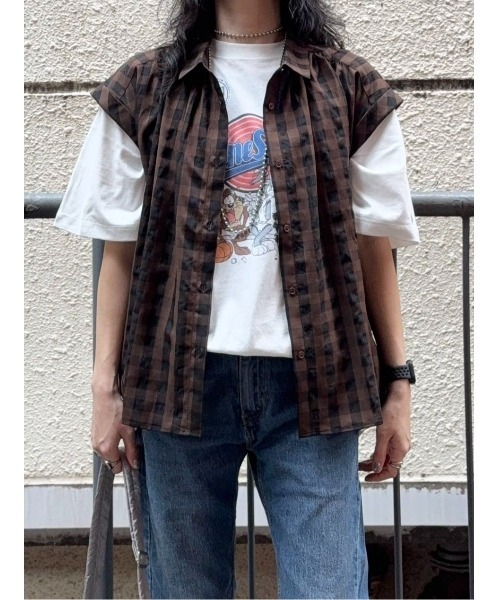 Right-on（ライトオン）の「【HONEYSUCKLE ROSE】シアーチェックブラウス（シャツ/ブラウス・レディース・オフホワイト/ブラウン/ブラック・L/M）」の10枚目の写真