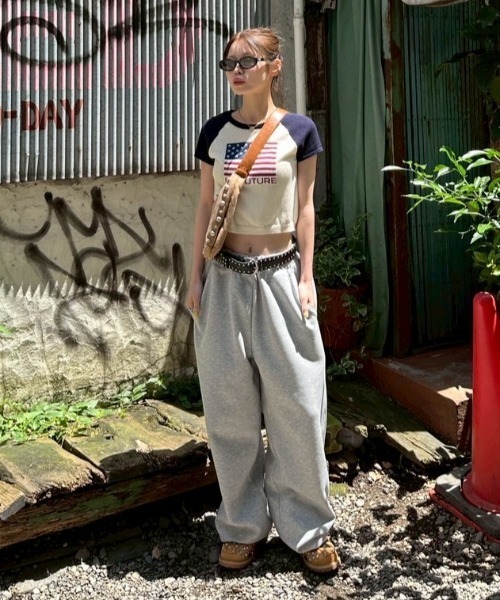 ACLENTジャガードLOGOニットtops ジャガードロゴコンパクトラグランニットトップ（ニット