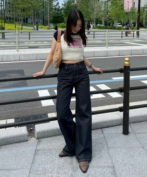 ACLENTジャガードLOGOニットtops ジャガードロゴコンパクトラグランニットトップ（ニット