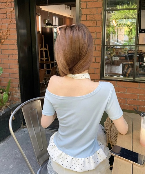Jasmine Grandiflorum(ジャスミングランディフローラム)の「【Jasmine】ワンショルダードット柄フリルトップス (SS)(Tシャツ/カットソー・レディース・アイボリー/ブルー/グレー/ピンク・FREE)」の10枚目の写真