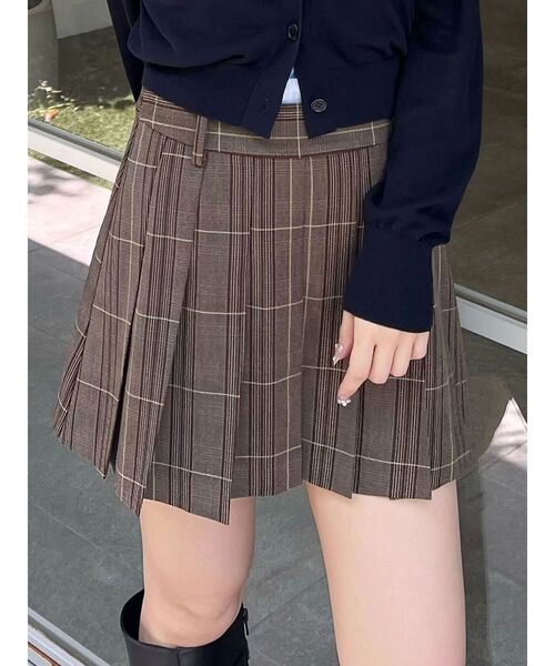 MERCURYDUO（マーキュリーデュオ）の「チェックプリーツミニスカパン（スカート・レディース・ブラウン/グレー・SMALL/MEDIUM）」の2枚目の写真