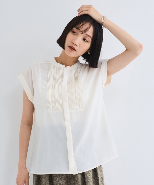 VICKY（ビッキー）の「ハシゴレースフレンチスリーブブラウス≪手洗い可能≫（シャツ/ブラウス・レディース・ホワイト/オレンジ/ブラック・M）」の7枚目の写真