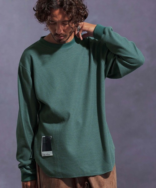 Jih Nunc(ジーヌンク)の「mlt5310-ワッフルクルーネックカットソー(Tシャツ/カットソー・メンズ・オートミール/グリーン/ワインレッド/ブラック/グレー・L/M/S)」の4枚目の写真