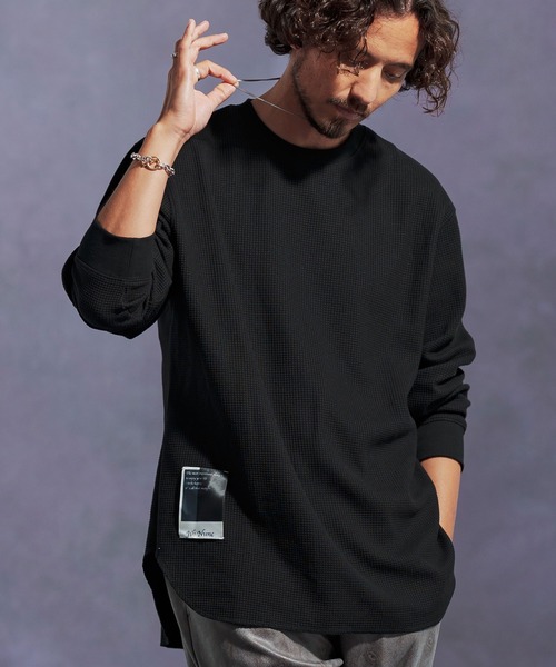 Jih Nunc(ジーヌンク)の「mlt5310-ワッフルクルーネックカットソー(Tシャツ/カットソー・メンズ・オートミール/グリーン/ワインレッド/ブラック/グレー・L/M/S)」の2枚目の写真