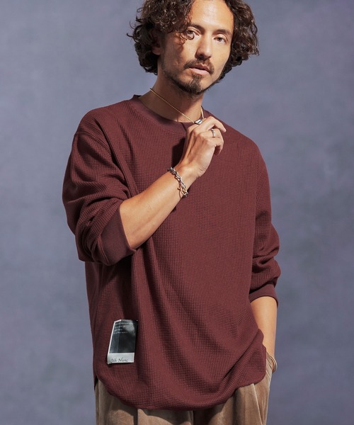 Jih Nunc(ジーヌンク)の「mlt5310-ワッフルクルーネックカットソー(Tシャツ/カットソー・メンズ・オートミール/グリーン/ワインレッド/ブラック/グレー・L/M/S)」の5枚目の写真