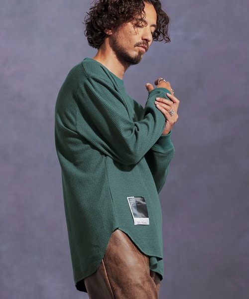 Jih Nunc(ジーヌンク)の「mlt5310-ワッフルクルーネックカットソー(Tシャツ/カットソー・メンズ・オートミール/グリーン/ワインレッド/ブラック/グレー・L/M/S)」の7枚目の写真