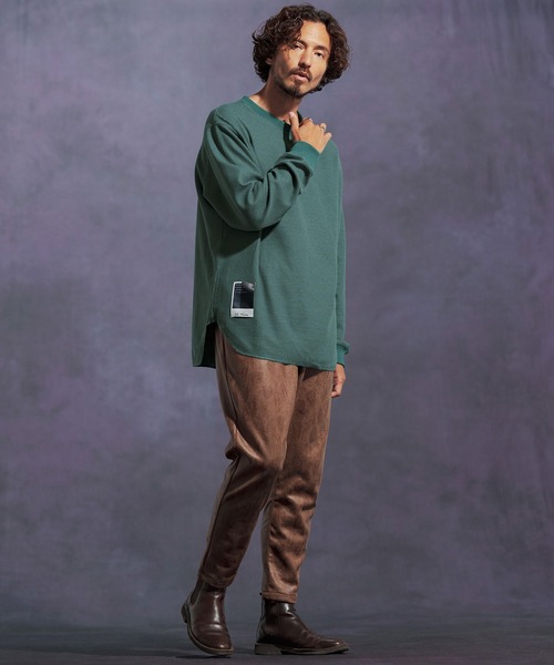 Jih Nunc(ジーヌンク)の「mlt5310-ワッフルクルーネックカットソー(Tシャツ/カットソー・メンズ・オートミール/グリーン/ワインレッド/ブラック/グレー・L/M/S)」の9枚目の写真